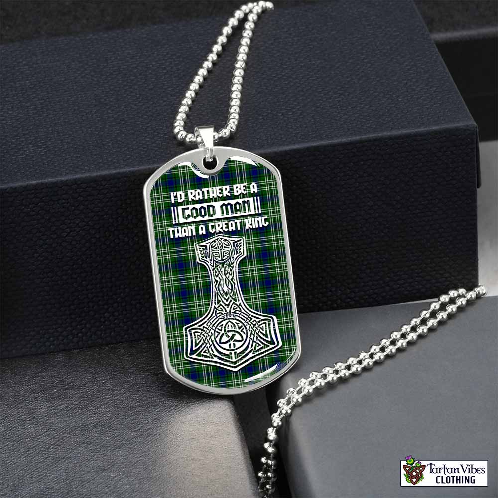 Tartan Vibes Clothing Haliburton Tartan Dog Tag Necklace Viking Mjolnir Style