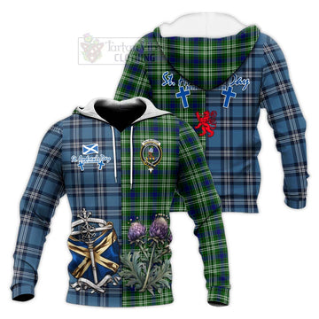 Haliburton Tartan Knitted Hoodie Happy St. Andrew's Day Half Tartan Style