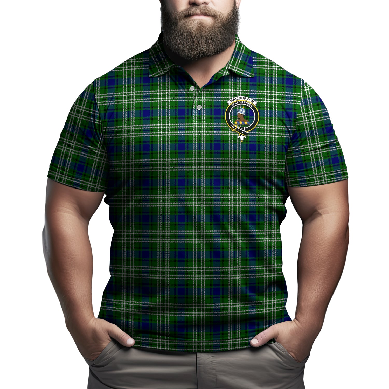 Haliburton Tartan Men's Polo Shirt with Family Crest Kid - Tartan Vibes Clothing