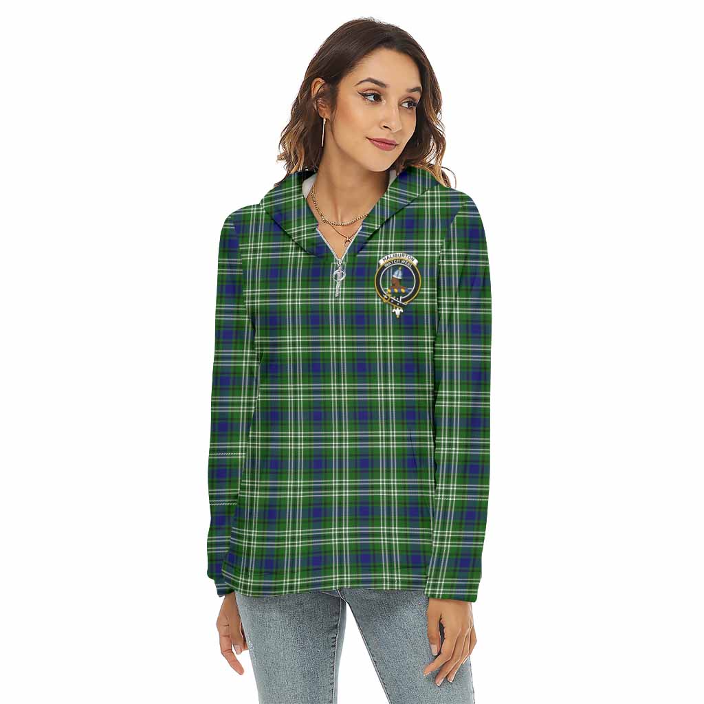 Tartan Vibes Clothing Haliburton Tartan Crest Women's Borg  Half Zip Fleece Hoodie