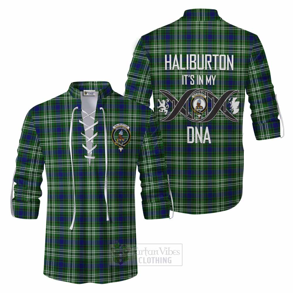 Tartan Vibes Clothing Haliburton Tartan Ghillie Kilt Shirt with Family Crest DNA In Me Style