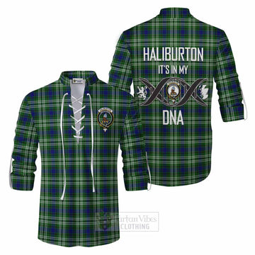 Haliburton Tartan Ghillie Kilt Shirt with Family Crest DNA In Me Style