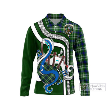 Haliburton Tartan Long Sleeve Polo Shirt with Epic Bagpipe Style