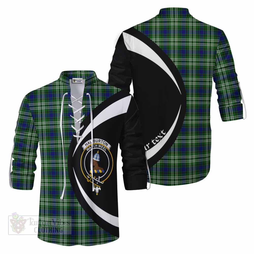 Tartan Vibes Clothing Haliburton Tartan Ghillie Kilt Shirt with Family Crest Circle Style