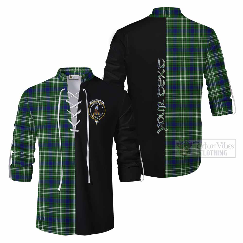 Tartan Vibes Clothing Haliburton Tartan Ghillie Kilt Shirt with Family Crest and Half Of Me Style