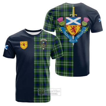 Haliburton Tartan Cotton T-shirt Alba with Scottish Lion Royal Arm Half Style