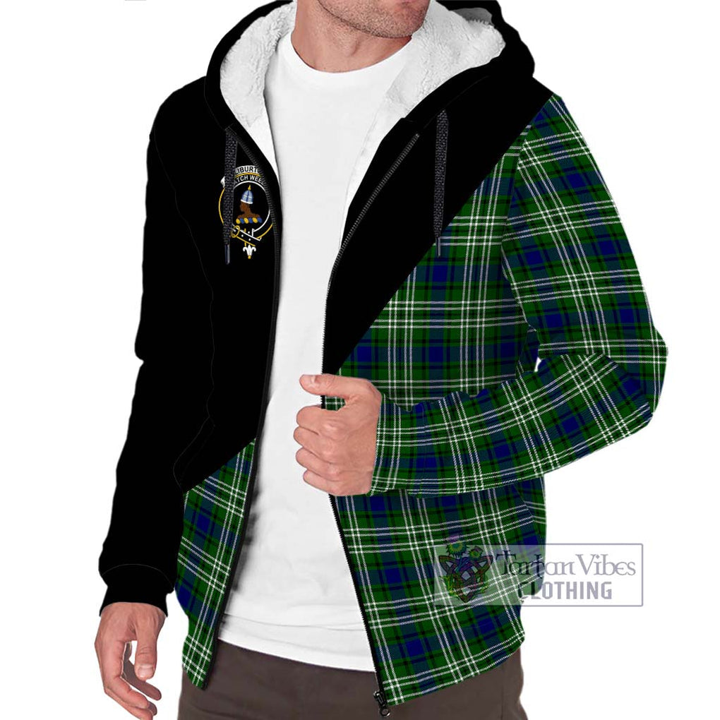 Haliburton Tartan Sherpa Hoodie with Family Crest and Military Logo Style Unisex S - Tartanvibesclothing Shop