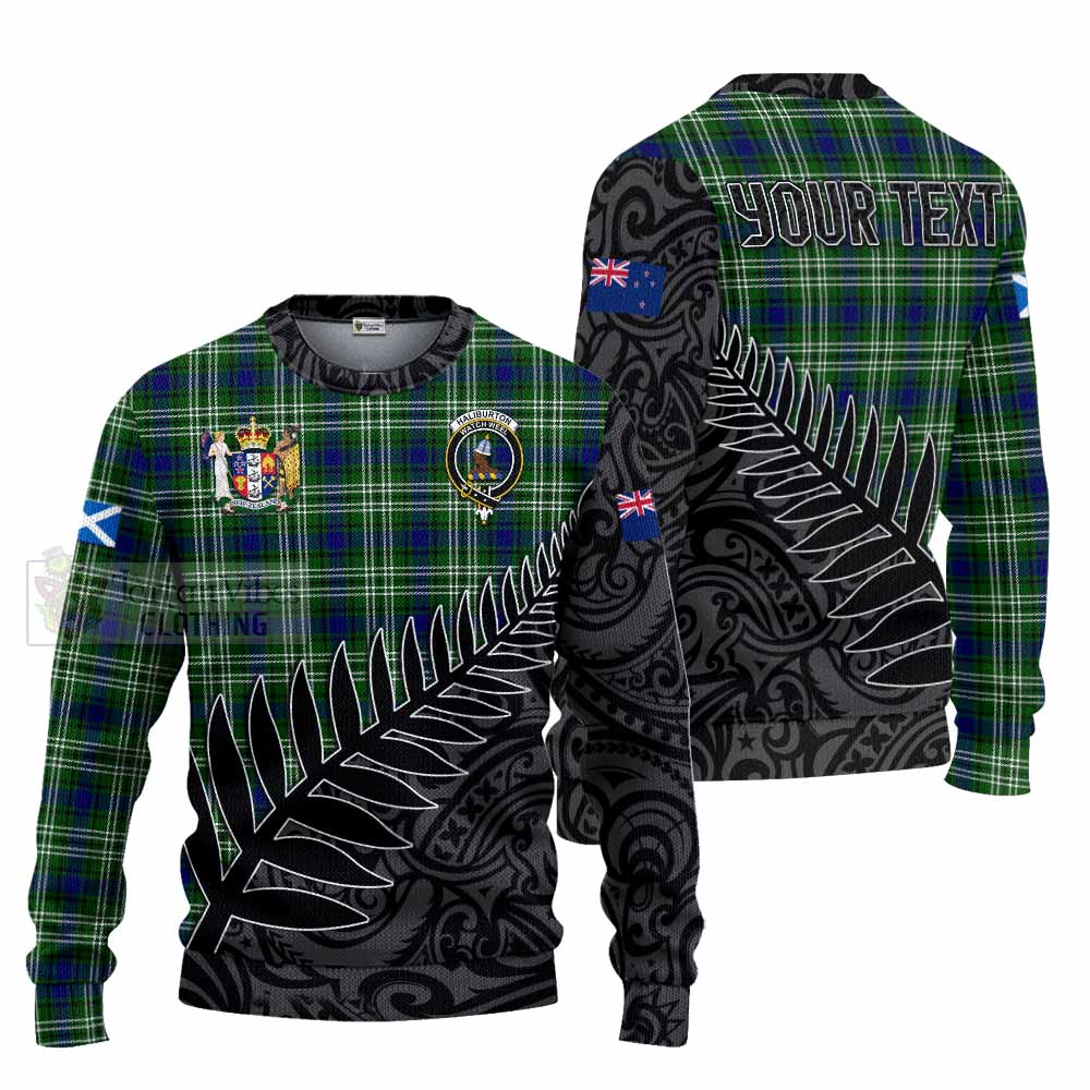 Tartan Vibes Clothing Haliburton Crest Tartan Knitted Sweater with New Zealand Silver Fern Half Style