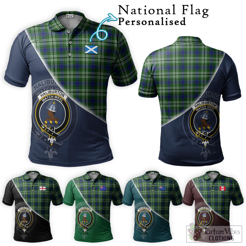 Haliburton Tartan Polo Shirt with Personalised National Flag and Family Crest Half Style Maroon - Tartanvibesclothing Shop