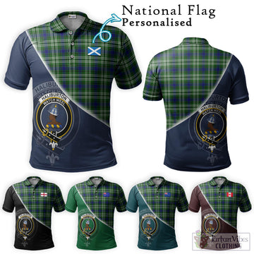 Haliburton Tartan Polo Shirt with Personalised National Flag and Family Crest Half Style