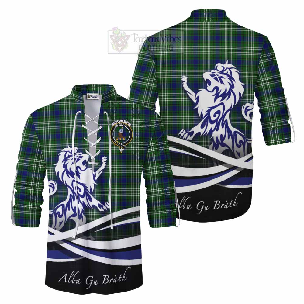 Tartan Vibes Clothing Haliburton Tartan Ghillie Kilt Shirt with Alba Gu Brath Regal Lion Emblem