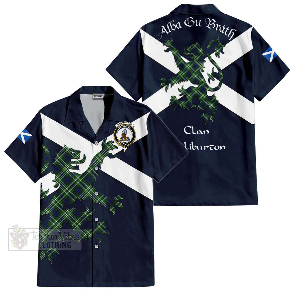 Tartan Vibes Clothing Haliburton Tartan Lion Rampant Short Sleeve Button Shirt – Proudly Display Your Heritage with Alba Gu Brath and Clan Name