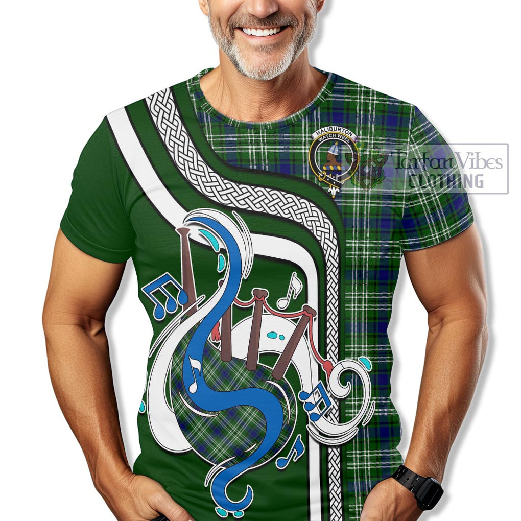 Haliburton Tartan T-Shirt with Epic Bagpipe Style Kid's Shirt - Tartanvibesclothing Shop