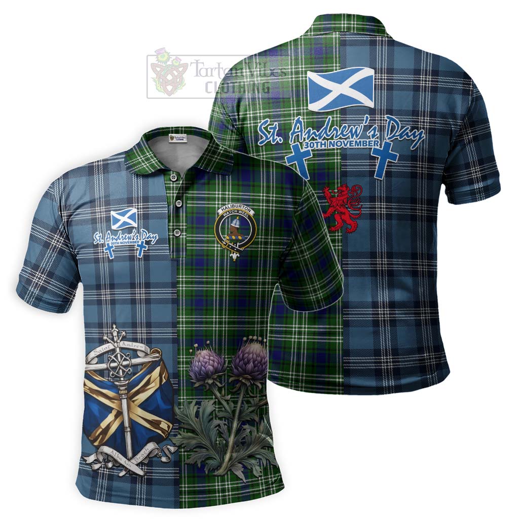 Tartan Vibes Clothing Haliburton Tartan Polo Shirt Happy St. Andrew's Day Half Tartan Style