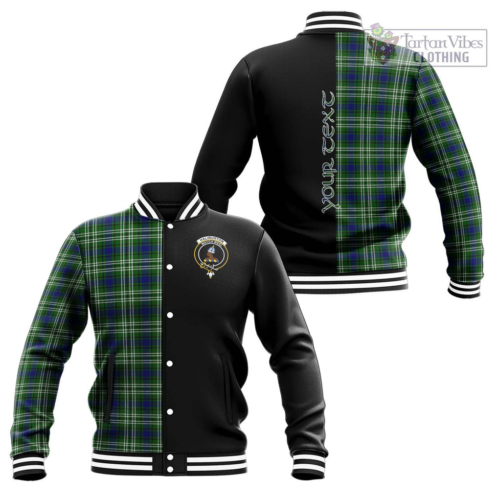 Haliburton Tartan Baseball Jacket with Family Crest and Half Of Me Style Unisex - Tartanvibesclothing Shop