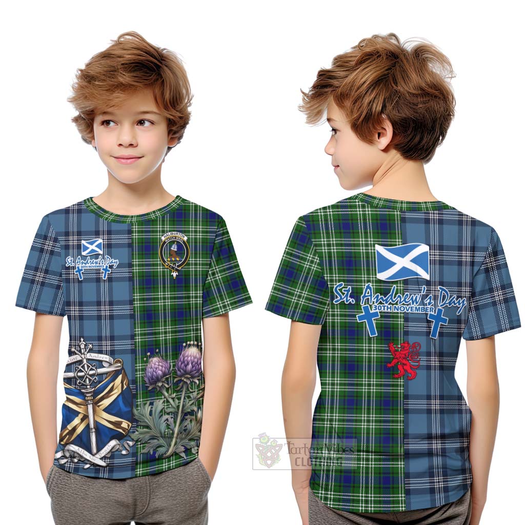 Tartan Vibes Clothing Haliburton Tartan Kid T-Shirt Happy St. Andrew's Day Half Tartan Style