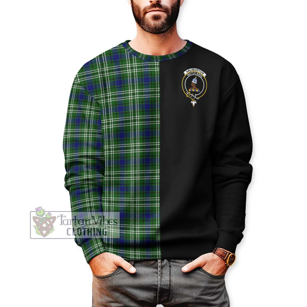 Haliburton Tartan Sweatshirt with Family Crest and Half Of Me Style Unisex - Tartanvibesclothing Shop