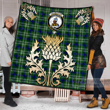 Haliburton Tartan Quilt with Family Crest and Golden Thistle Style