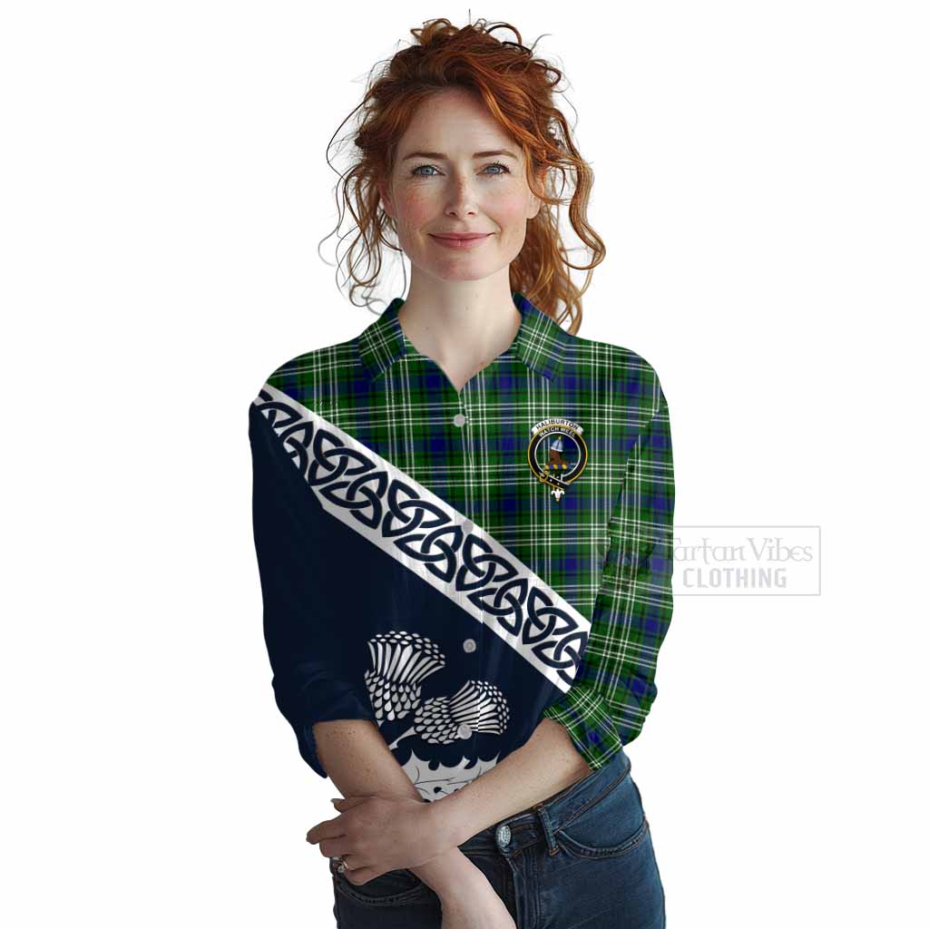 Tartan Vibes Clothing Haliburton Tartan Women's Casual Shirt Featuring Thistle and Scotland Map