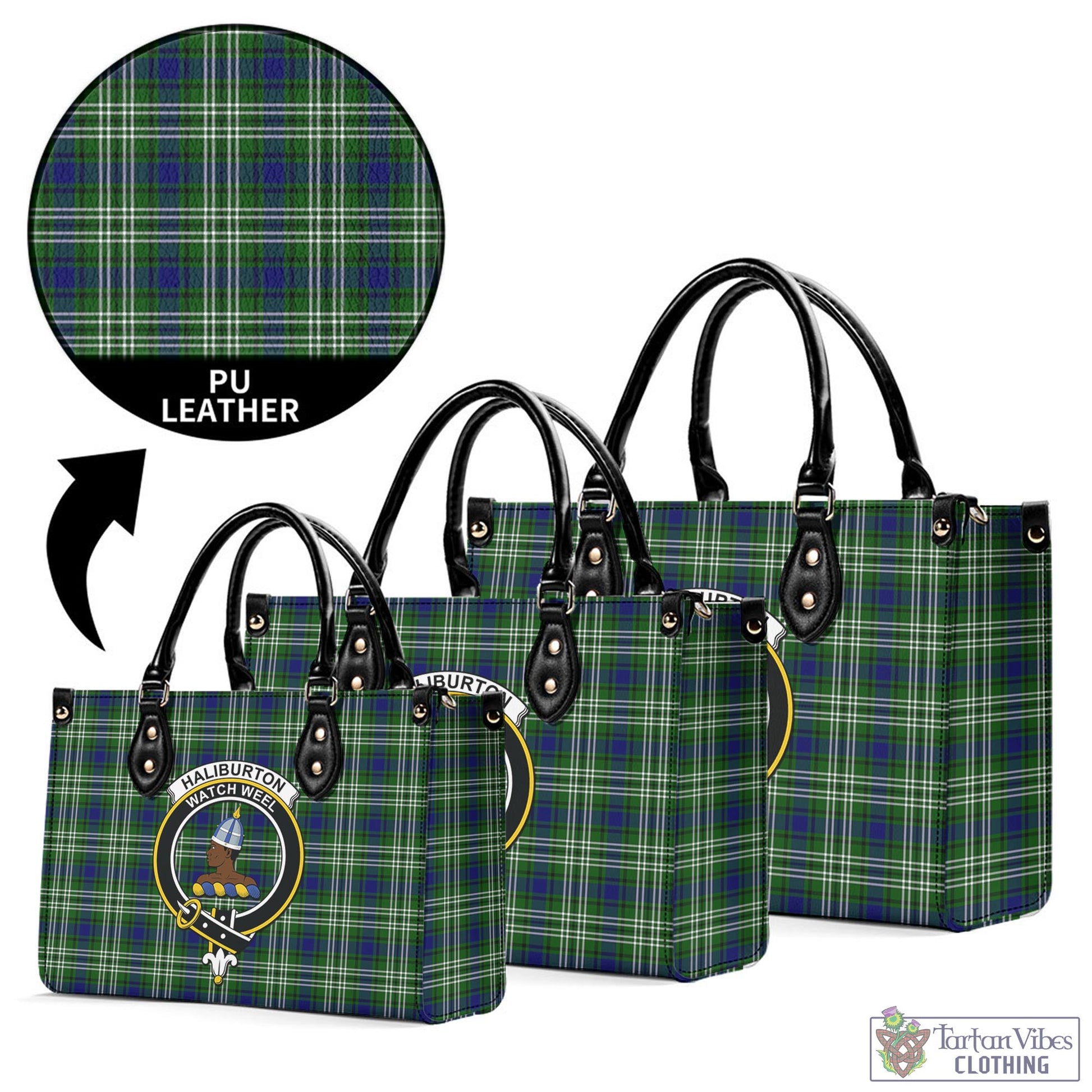 Tartan Vibes Clothing Haliburton Tartan Luxury Leather Handbags with Family Crest