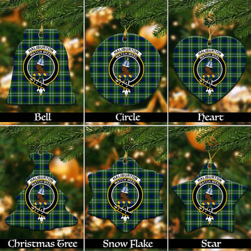 Haliburton Tartan Christmas Ceramic Ornaments with Family Crest