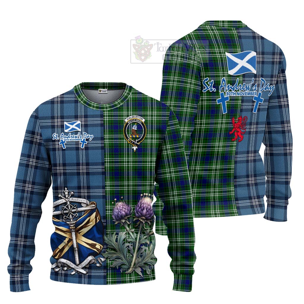 Tartan Vibes Clothing Haliburton Tartan Knitted Sweater Happy St. Andrew's Day Half Tartan Style