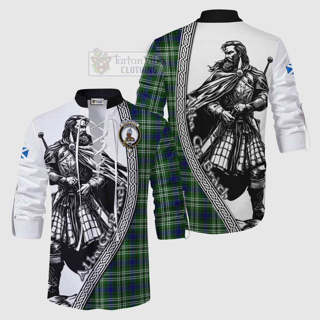 Tartan Vibes Clothing Haliburton Tartan Clan Crest Ghillie Kilt Shirt with Highlander Warrior Celtic Style