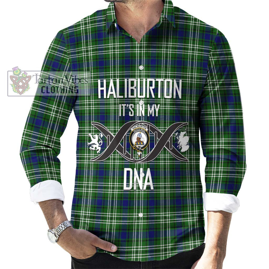 Haliburton Tartan Long Sleeve Button Shirt with Family Crest DNA In Me Style Men's Shirt S - Tartanvibesclothing Shop