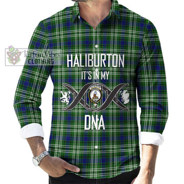 Haliburton Tartan Long Sleeve Button Shirt with Family Crest DNA In Me Style