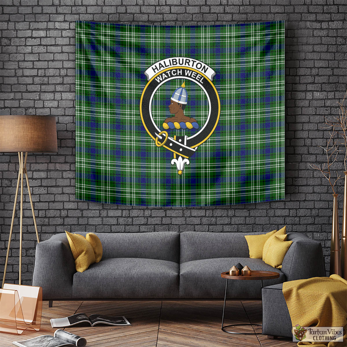 Tartan Vibes Clothing Haliburton Tartan Tapestry Wall Hanging and Home Decor for Room with Family Crest