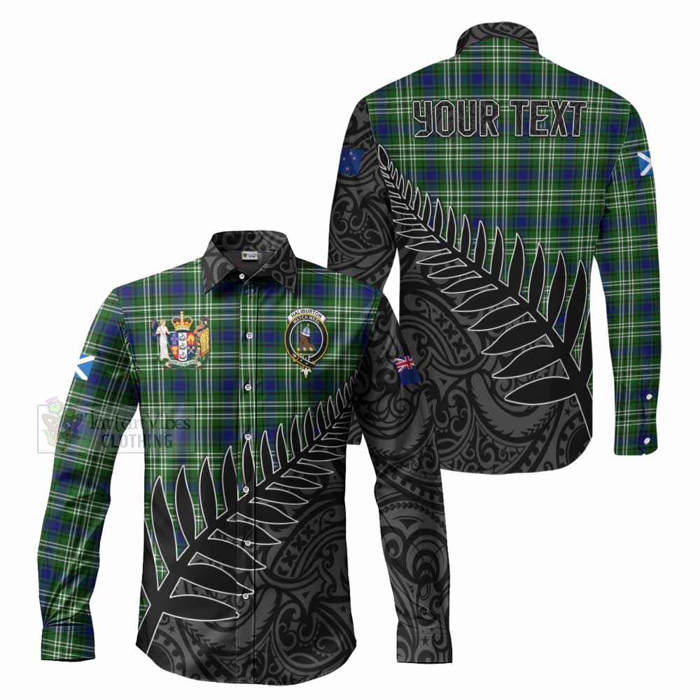 Tartan Vibes Clothing Haliburton Crest Tartan Long Sleeve Button Shirt with New Zealand Silver Fern Half Style