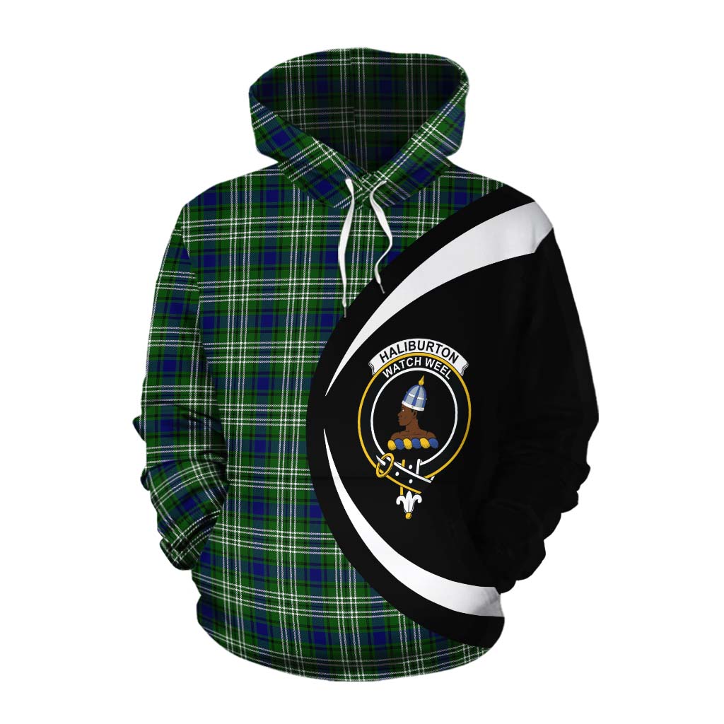 Tartan Vibes Clothing Haliburton Tartan Cotton Hoodie with Family Crest Circle Style