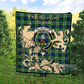 Haliburton Tartan Quilt with Family Crest and Scottish Symbol Style