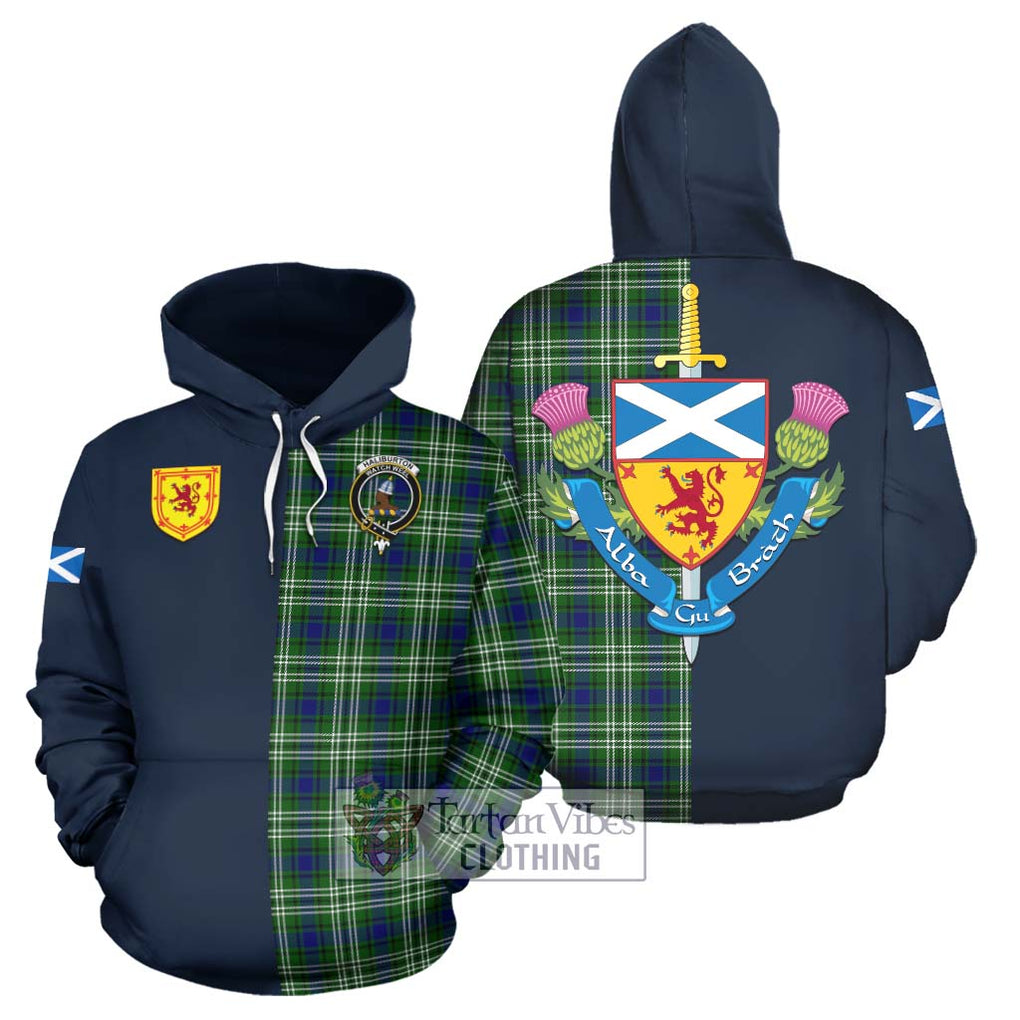 Tartan Vibes Clothing Haliburton Tartan Hoodie with Scottish Lion Royal Arm Half Style