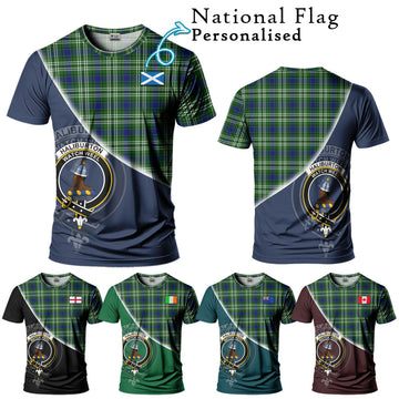 Haliburton Tartan T-Shirt with Personalised National Flag and Family Crest Half Style