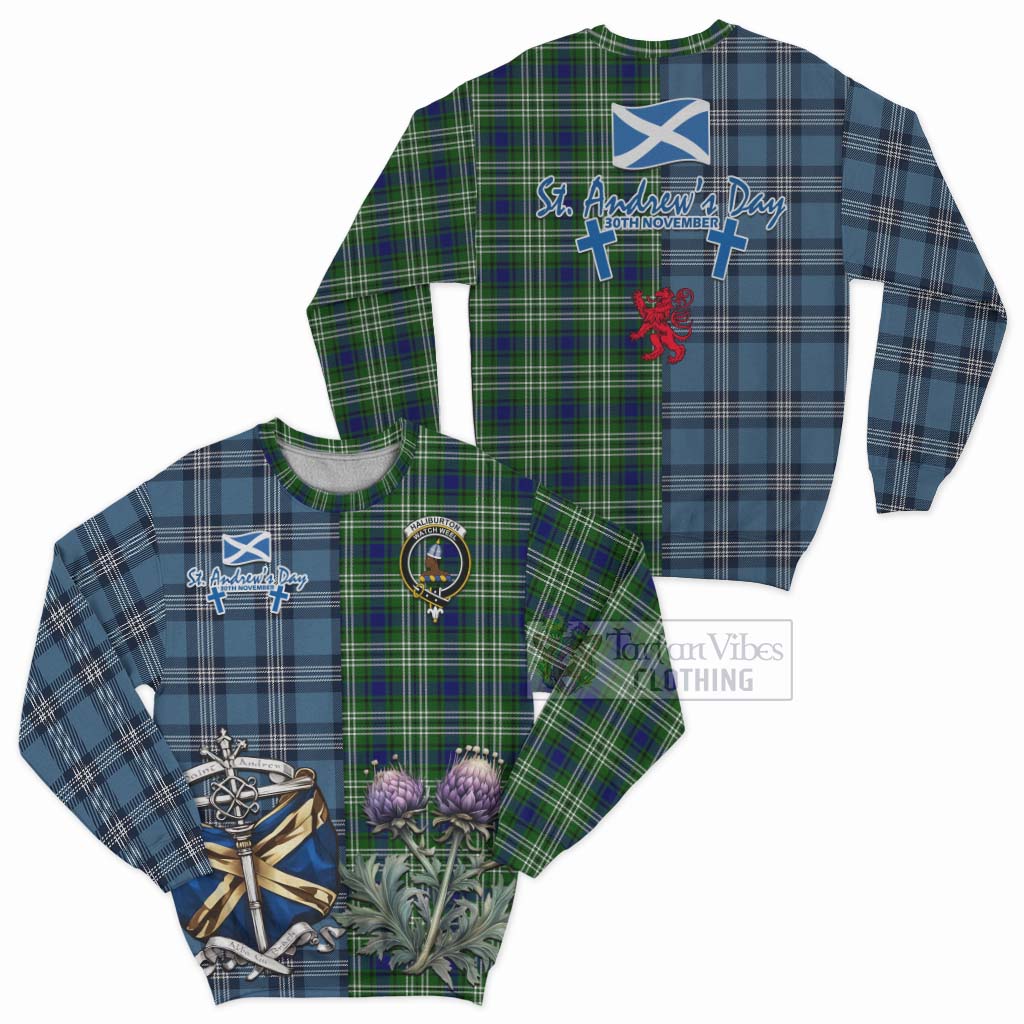 Tartan Vibes Clothing Haliburton Tartan Sweatshirt Happy St. Andrew's Day Half Tartan Style