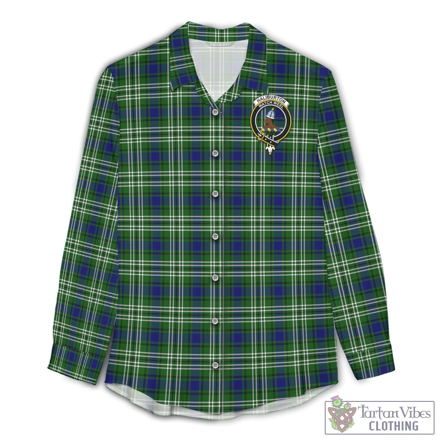 Tartan Vibes Clothing Haliburton Tartan Womens Casual Shirt with Family Crest