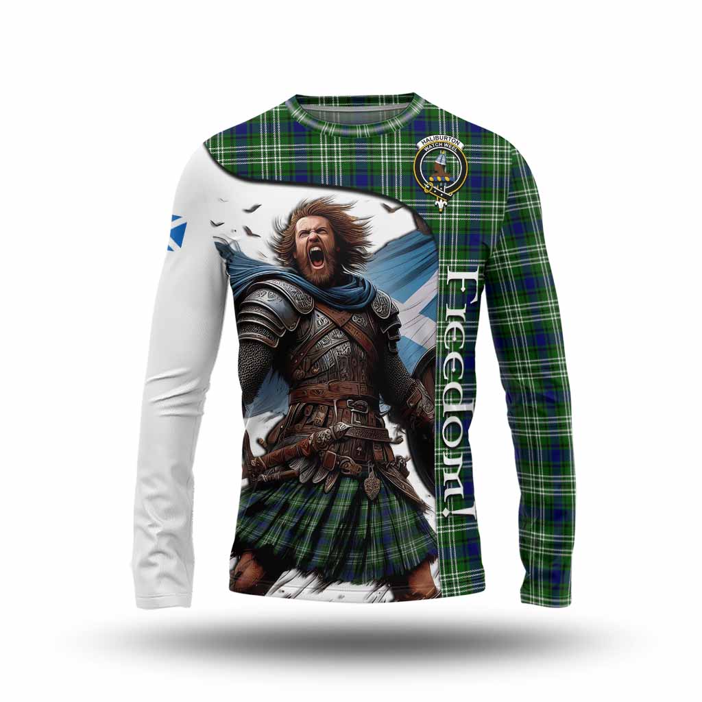 Tartan Vibes Clothing Haliburton Crest Tartan Long Sleeve T-Shirt Inspired by the Freedom of Scottish Warrior