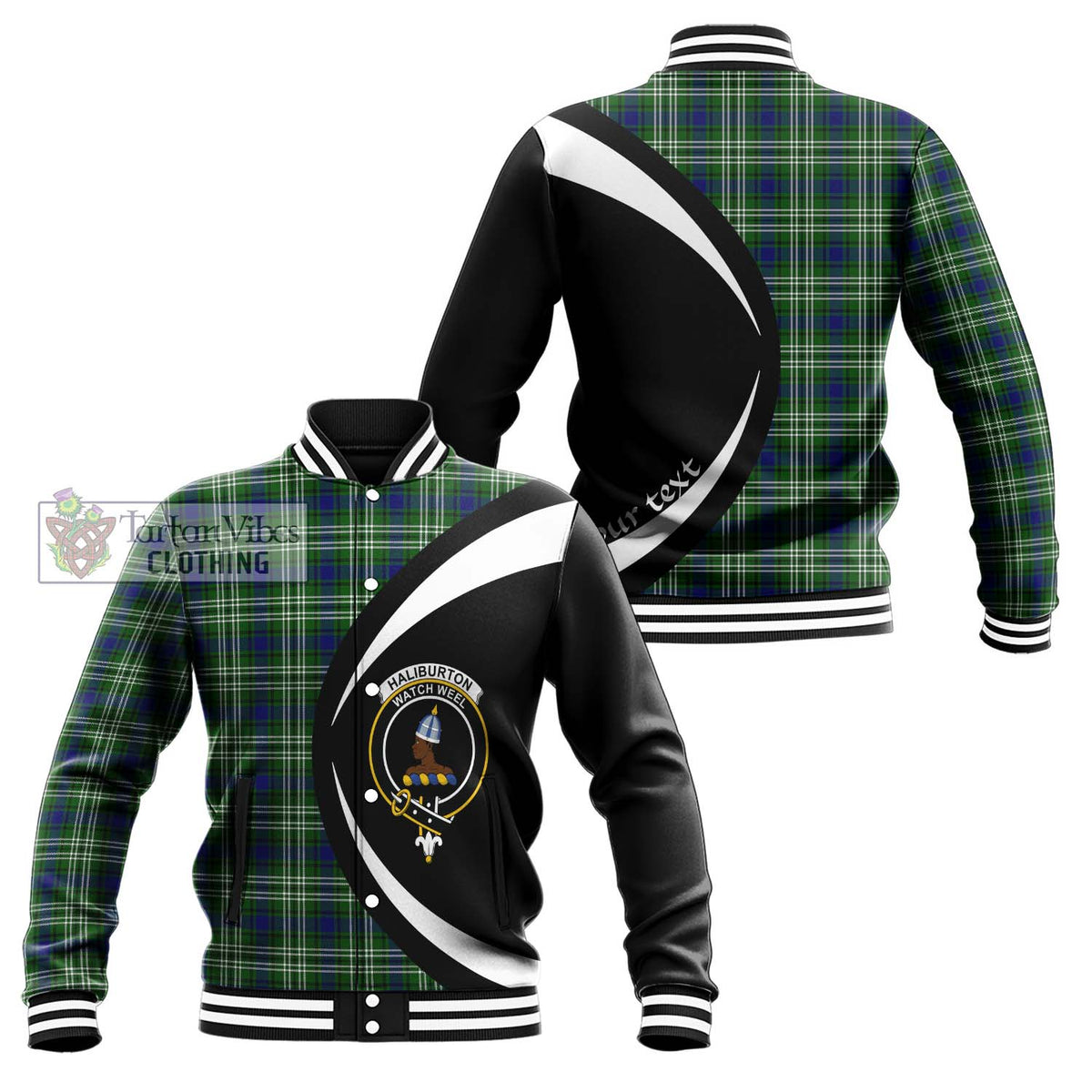 Haliburton Tartan Baseball Jacket with Family Crest Circle Style Unisex - Tartan Vibes Clothing