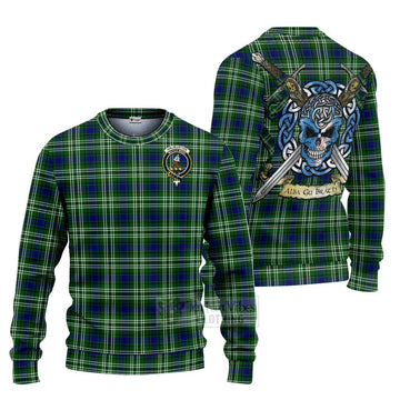 Haliburton Tartan Ugly Sweater with Family Crest Celtic Skull Style