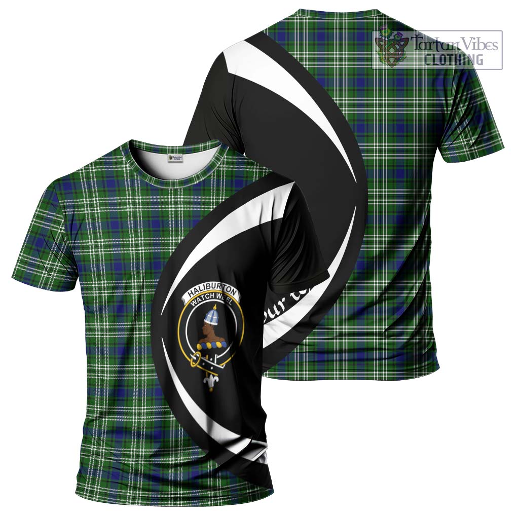 Tartan Vibes Clothing Haliburton Tartan T-Shirt with Family Crest Circle Style