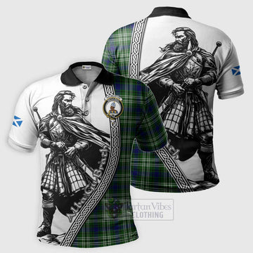 Haliburton Tartan Clan Crest Polo Shirt with Highlander Warrior Celtic Style