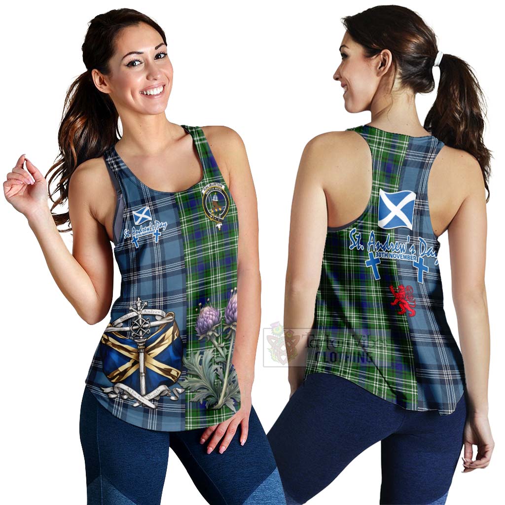 Tartan Vibes Clothing Haliburton Tartan Women's Racerback Tanks Happy St. Andrew's Day Half Tartan Style