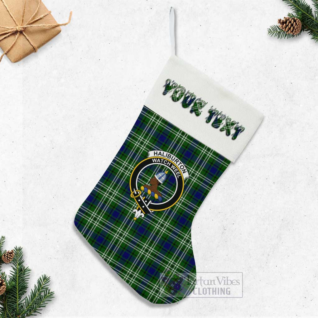 Tartan Vibes Clothing Haliburton Tartan Family Crest Christmas Stocking with Personalized Text