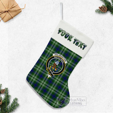 Haliburton Tartan Family Crest Christmas Stocking with Personalized Text