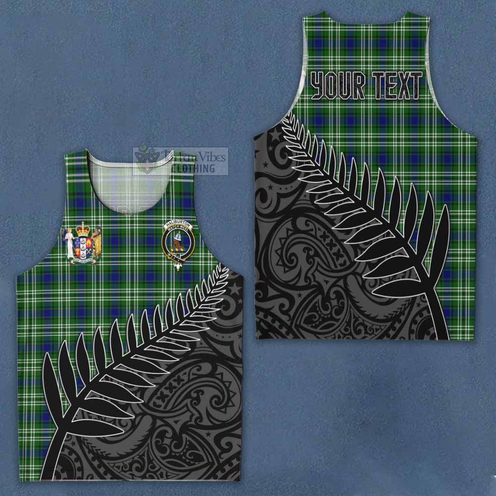 Tartan Vibes Clothing Haliburton Crest Tartan Men's Tank Top with New Zealand Silver Fern Half Style