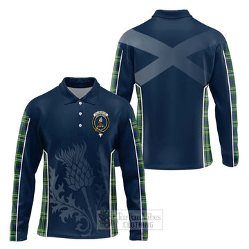 Haliburton Tartan Long Sleeve Polo Shirt with Family Crest and Scottish Thistle Vibes Sport Style