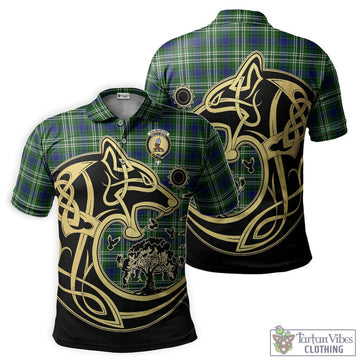 Haliburton Tartan Polo Shirt with Family Crest Celtic Wolf Style