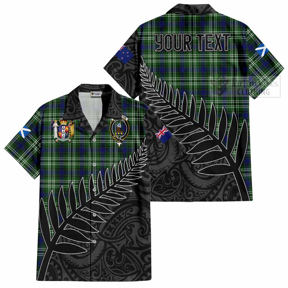 Tartan Vibes Clothing Haliburton Crest Tartan Short Sleeve Button Shirt with New Zealand Silver Fern Half Style