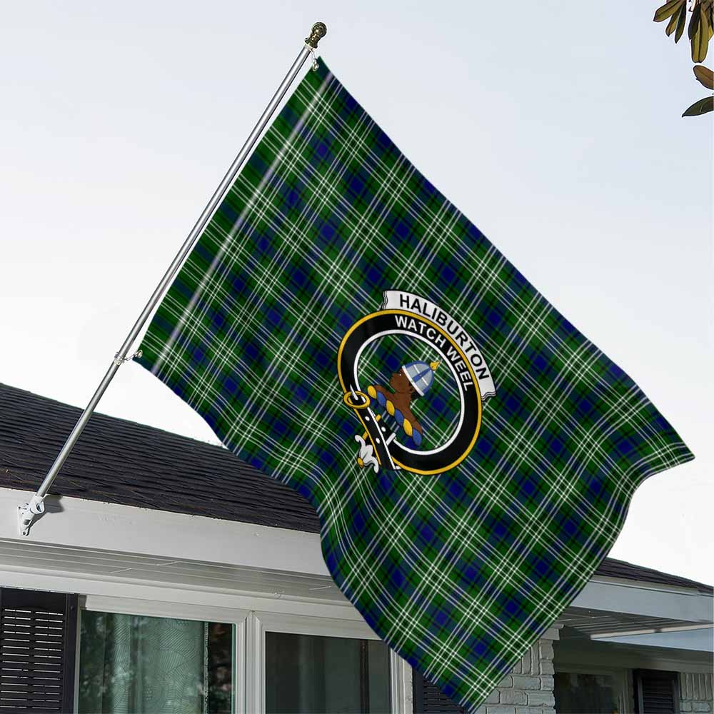 Tartan Vibes Clothing Haliburton Tartan House Flag with Family Crest